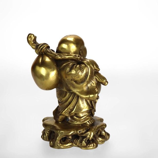 Cast Brass Laughing or Travelling Buddha Figurine C1900 For Sale - Image 4 of 5