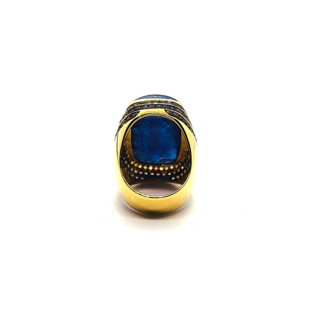 Royal Blue Bochic “Orient” Vintage Multi Sapphire & Tanzanite Ring Set 18K Gold & Silver For Sale - Image 8 of 13