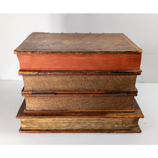 Mid-Century French Faux Leather Book Decanter Tantalus Bar Set For Sale - Image 4 of 12