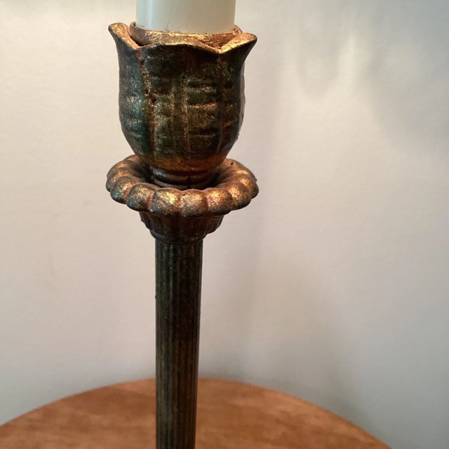 Vintage Mid 20th Century Candlestick Style Brass Table Lamp Portable Light With Brass Base by Frederick Cooper For Sale In Chicago - Image 6 of 13
