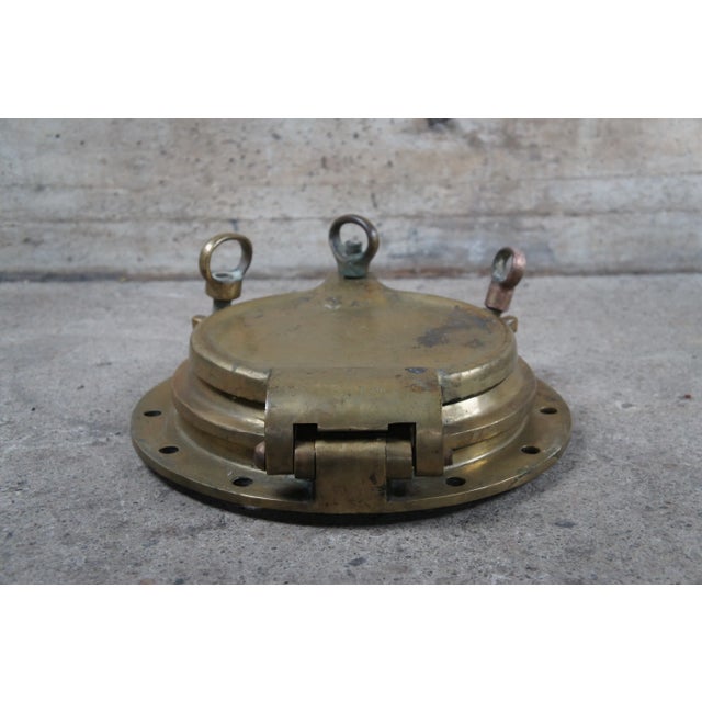 Early 20th Century Solid Brass Maritime Ships Porthole Storm Cover Window For Sale - Image 9 of 13