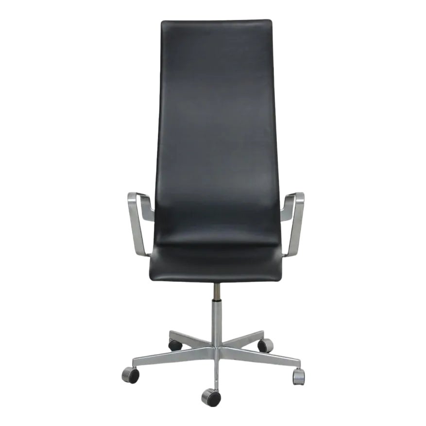 Oxford Desk Chair in Black Aniline Leather by Arne Jacobsen, 2000s ...
