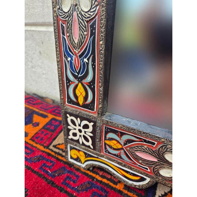 Vintage Moroccan Hand‑Painted Arched Mirror For Sale - Image 4 of 6