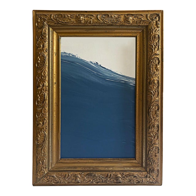 "Waves” Abstract Art in Antique Frame, Seascape Painting Transitional Wall Art by JTS For Sale
