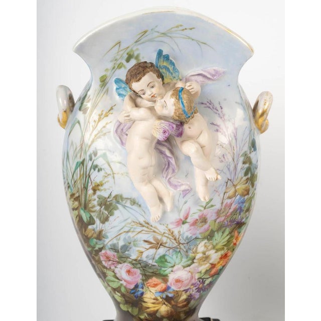 Pair of paris porcelain vases, 19th century, napoleon iii period. Pair of 19th century vases in paris porcelain, napoleon...