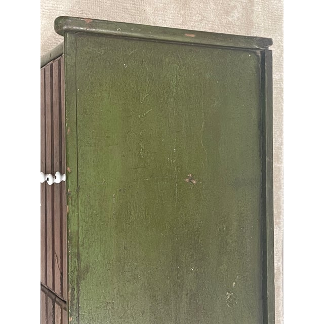Antique Green Painted Dental Cabinet Two Sided Drawers With Porcelain Knobs Collectors For Sale - Image 6 of 12