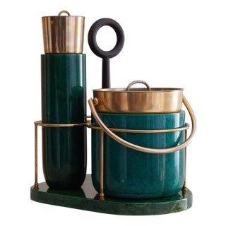 Italian Green Goatskin + Brass Cocktail Set Attributed to Aldo Tura, 1970s For Sale