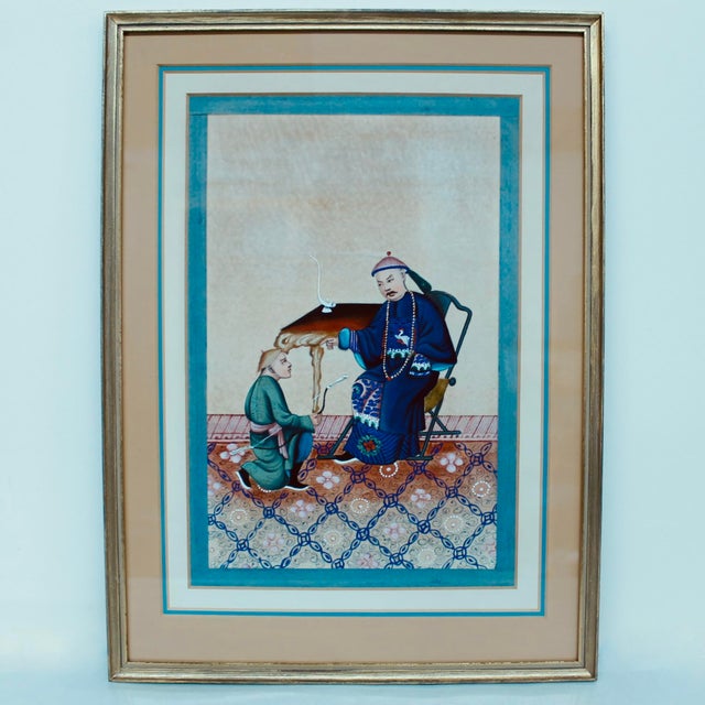 Figurative Pair of Chinese Export Paintings on Mulberry Pith Paper, 19th Century For Sale - Image 3 of 12