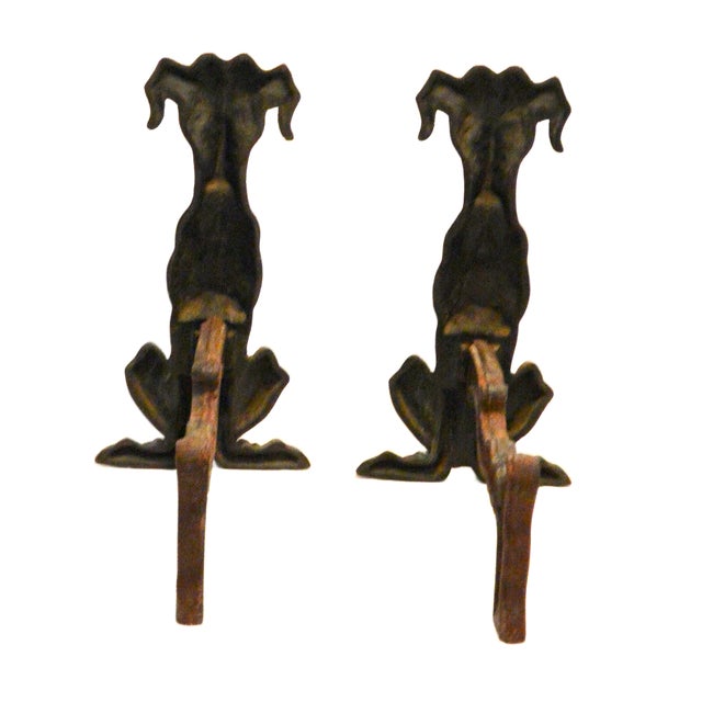 Tennesse chrome plating co Art Deco Greyhound Cast Iron Andirons – Authentic 1930s Streamline Pair For Sale - Image 4 of 6