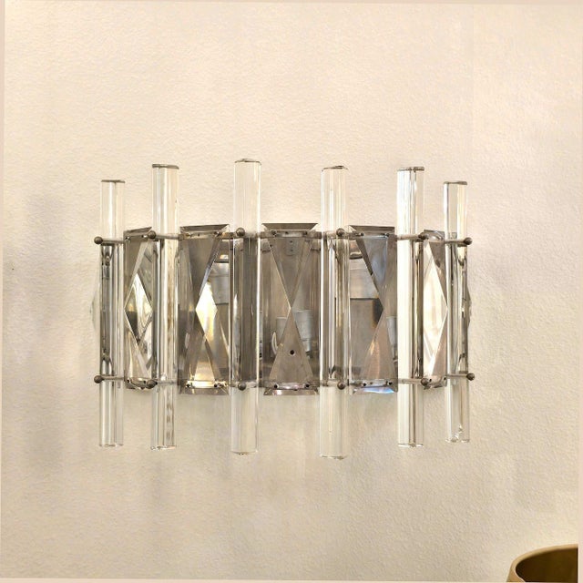 1970s Mid-Century Modern Crystal Pair of Sconces, Chrome, French For Sale In Dallas - Image 6 of 13