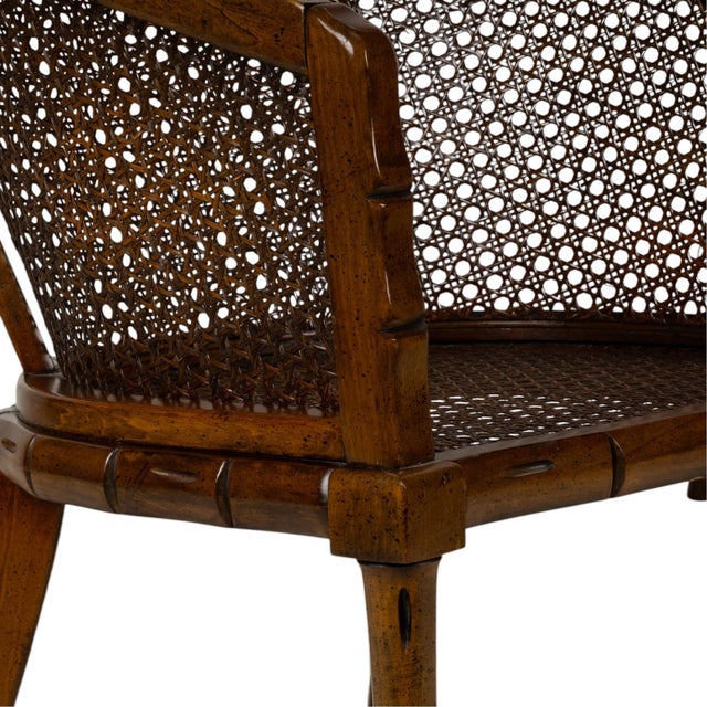 Pair Vintage Faux Bamboo Cane Barrel Chairs Hollywood Regency For Sale - Image 18 of 18