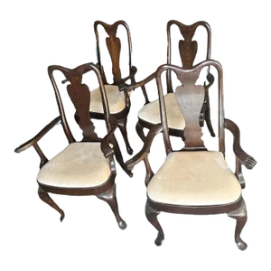 Set of 4 Vintage Dark Oak Queen Anne Dining Chairs Made in Canada - Early 21st Century