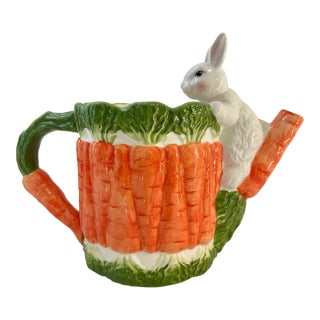 Vintage Majolica Style Ceramic Bunny Rabbit and Carrots Pitcher For Sale