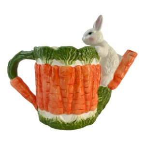 Vintage Majolica Style Ceramic Bunny Rabbit and Carrots Pitcher
