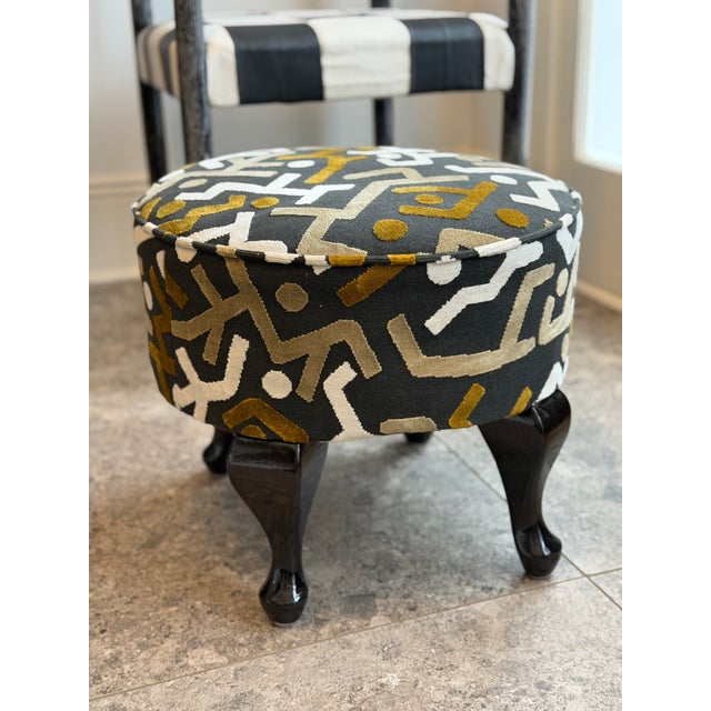 1920s Hungarian Art Deco Foot Stool in Pierre Frey Upholstery For Sale - Image 4 of 14