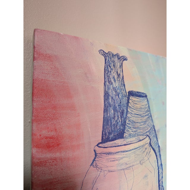 This mixed-media piece offers a sophisticated blend of raw, gestural drawing and atmospheric color blocking. It would sit...
