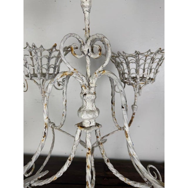 French Provincial Wrought Iron Planter, Distressed White Metal, 1930s For Sale - Image 13 of 14