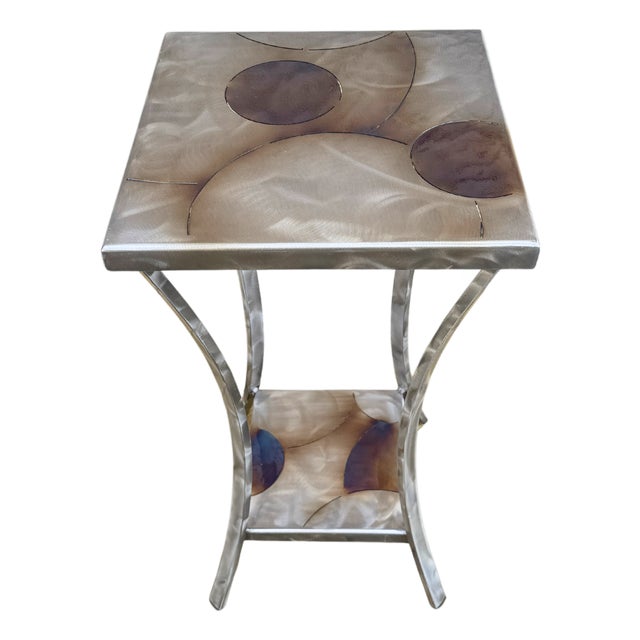 Vintage Artist Signed Frank Seckler Hand Crafted Fine Art Metal End Table For Sale