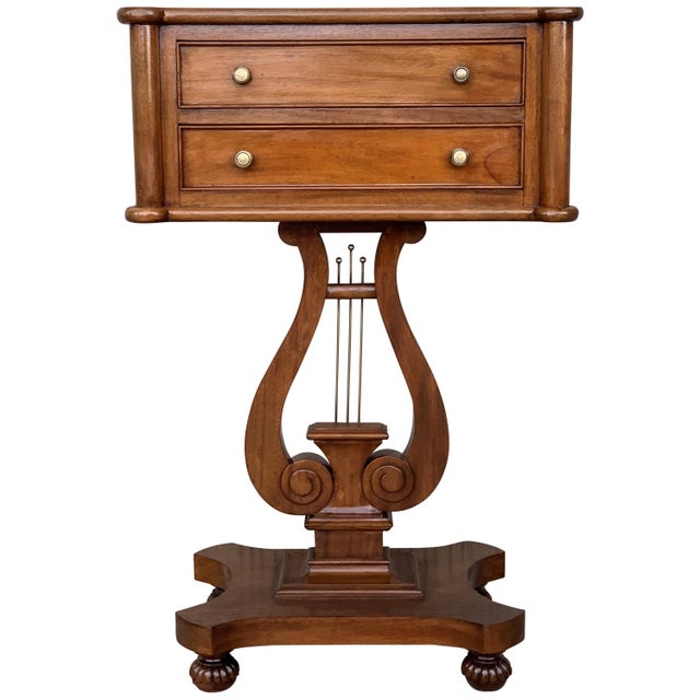 French Early 20th Century Regency Style Harp Side Table with Two Drawers For Sale - Image 10 of 18