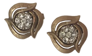 1950s Crown Trifari Rhinestone and Gold Cluster Earrings- 2 Pieces