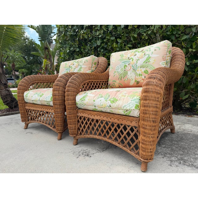 Vintage Palm Beach Style Rolled Arm Wicker Lounge Chairs – A Pair For Sale In Naples, FL - Image 6 of 12