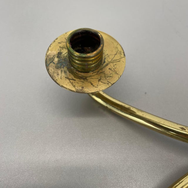 Modern Brutalist Brass and Leather Candleholder in the style of Auböck, 1950s For Sale - Image 9 of 18