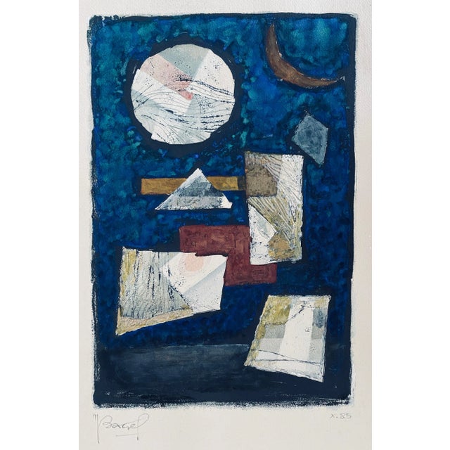 Modern Vintage Moses Bagel Bahelfer Abstract French Judaica Watercolor Gouache Painting For Sale - Image 3 of 9