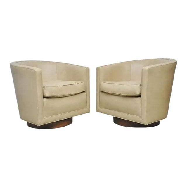 Leather Swivel Lounge Chairs Designed by Edward Wormley for Dunbar - A Pair For Sale