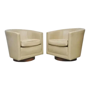 Leather Swivel Lounge Chairs Designed by Edward Wormley for Dunbar - A Pair