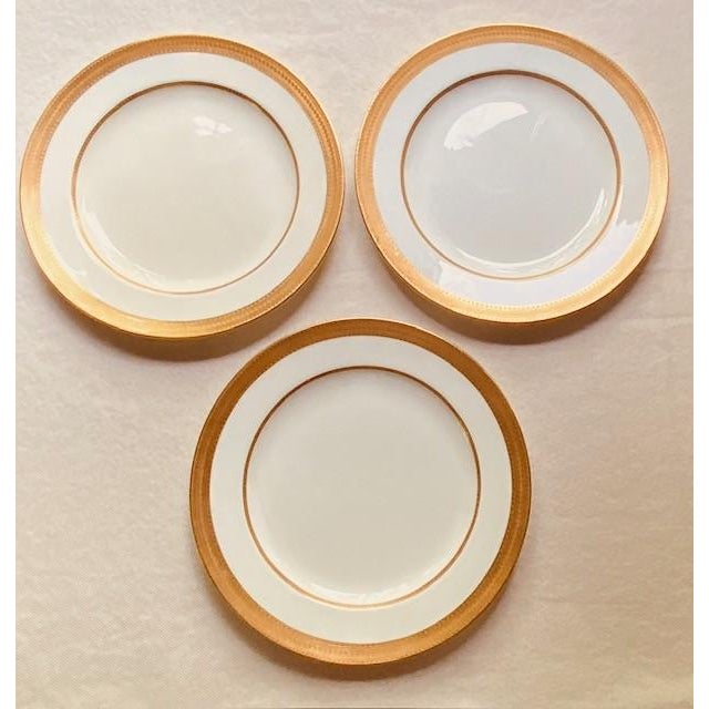 Minton for Tiffany & Co. Bone China Dinner Plates, Raised Gold Gadroon Border, Set of 3 | C. 1904 For Sale - Image 12 of 18