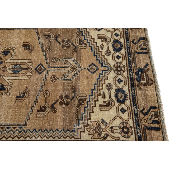 Mid 20th Century Vintage Persian Distressed Brown Handmade Medallion Wool Rug For Sale In New York - Image 6 of 10