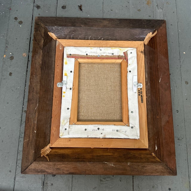 1970’s Original Modernist Abstract Landscape Painting With Vintage Distressed Wood Frame For Sale - Image 4 of 5