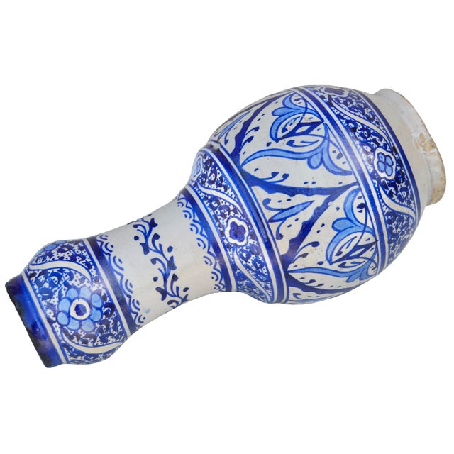 Blue Early 20th Century Handmade Moorish Ceramic-Art Vase W/Blue Hues For Sale - Image 8 of 9
