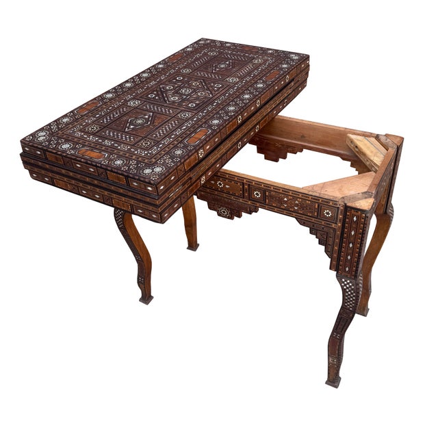 Early 20th Century Early 20th Century Marquetry Inlay With Mother of Pearl Folding Game Table For Sale - Image 5 of 18