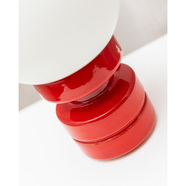 Mid-Century Red with White Glass and Ceramic Table Lamp, Italy, 1970s For Sale - Image 5 of 11