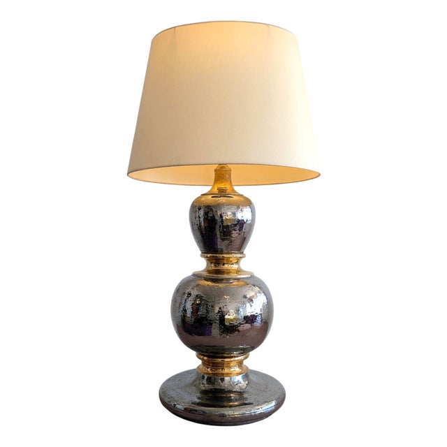Large Mid-Century Modern Gold and Silver Glazed Terracotta Lamp by Studio 4, 1960s For Sale