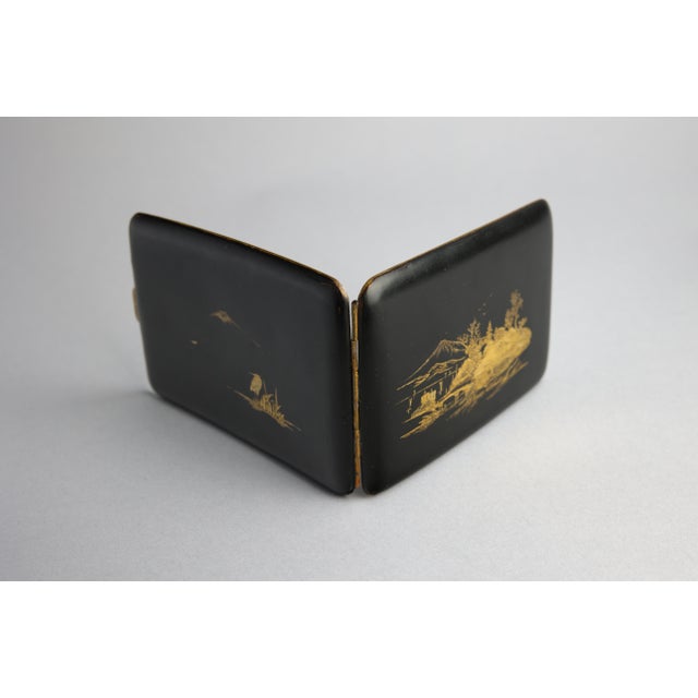 Early 20th Century Japanese Komai Style Damascene Cigarette Case, Mt. Fuji Landscape, Gold Inlay on Steel For Sale - Image 4 of 7