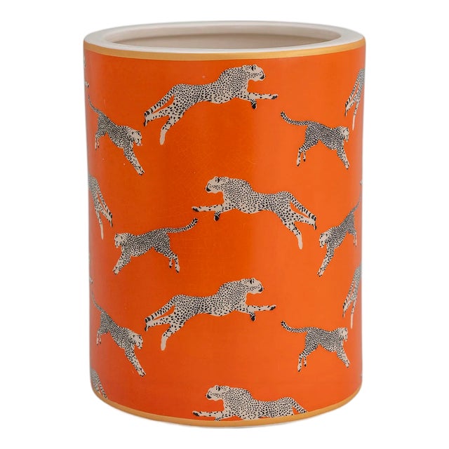 Scalamandre Maison by Port 68 Leaping Cheetah Orange Ice Bucket For Sale