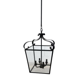 Late 20th Century Large, 4-Light Hanging Foyer Lantern With a Classic Black Finish For Sale