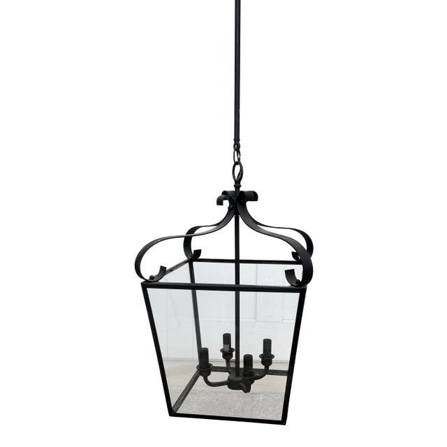 Late 20th Century Large, 4-Light Hanging Foyer Lantern With a Classic Black Finish For Sale