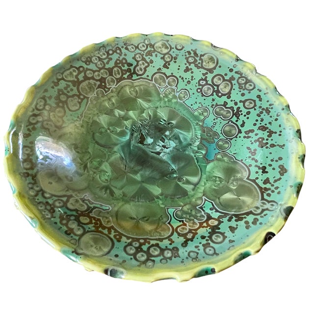 Early 21st Century Kyle Kreigh Signed Crystalline Glaze Art Porcelain Pottery Bowl With Sculptural Beaded Rim For Sale - Image 5 of 11
