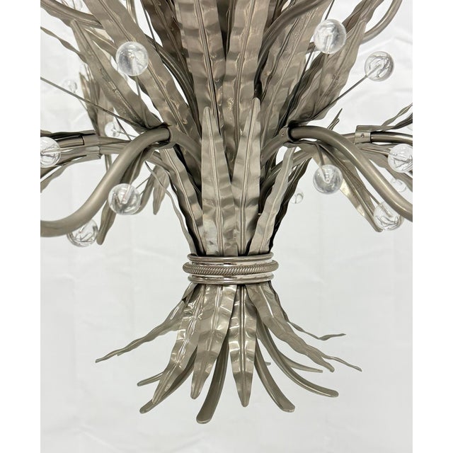 Remains Lighting "Plume" Antique Nickel & Glass 12-Arm Chandelier, Labeled For Sale - Image 9 of 18