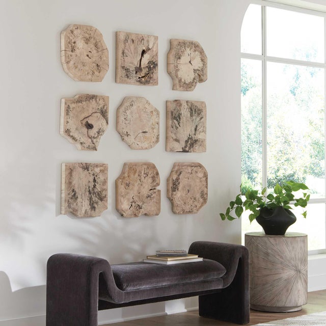 This Set Of Nine Wood Wall Pieces Is Crafted From 100% Natural Tamarind Wood In A Light Bleached Finish. Because Each Is...