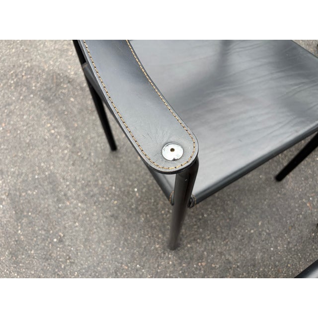 Black Set of Eight Attributed Artelano Black Leather Arm Chairs, Italy 1980s For Sale - Image 8 of 18