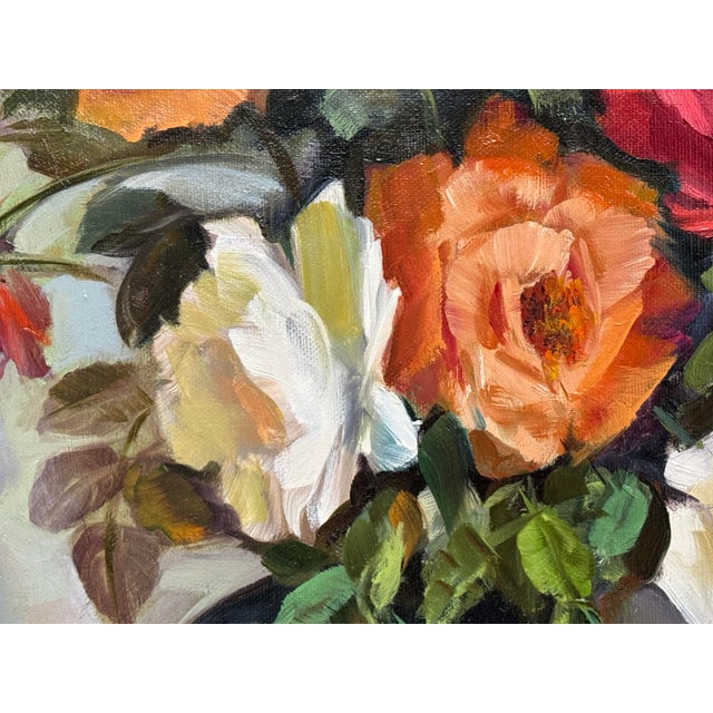 Rose Catherine Yates "Colored Roses" Oil on Canvas For Sale - Image 8 of 11