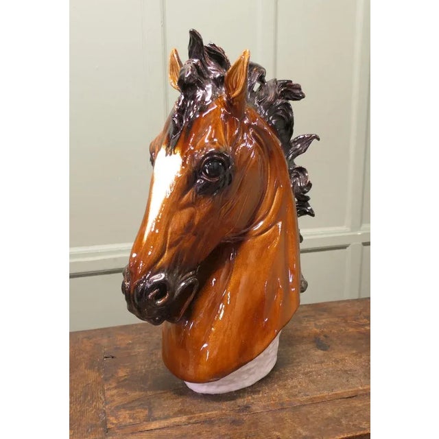 Life Size Italian Ceramic Hand Made Horse Head This is a unique hand made ceramic polychrome piece which was made in the...