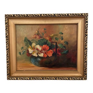 Vintage Oil Painting Still Life Floral Flowers by W. Rüegg. 1931. For Sale