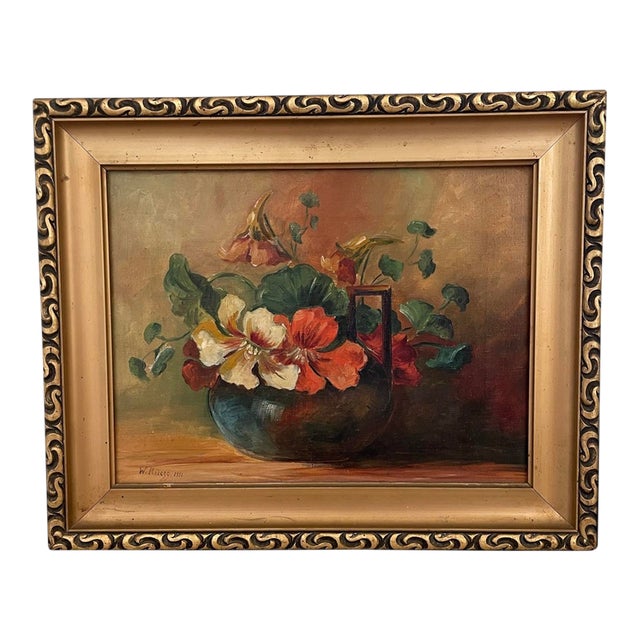 Vintage Oil Painting Still Life Floral Flowers by W. Rüegg. 1931. For Sale