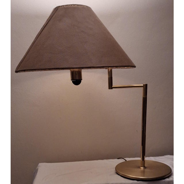 1970s Vintage Brass Table Lamp with Handmade Faux Leather Swivel Shade, 1970s For Sale - Image 5 of 16