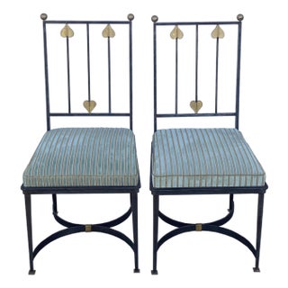Mid-Century Iron Side Chairs With Rose Tarlow Striped Velvet Fabric For Sale